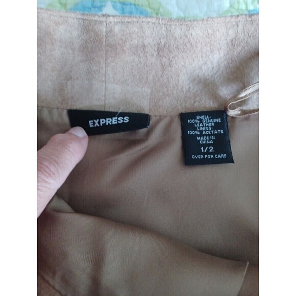 Express vintage 90's brown suede skirt sz1/2 floral hem detail zip side bow boho - Picture 5 of 10